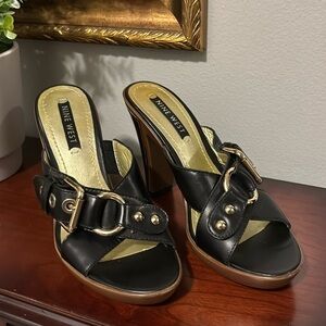 NWOT never worn Nine West Black Brown Gold Accents on Buckles and Trim on heels